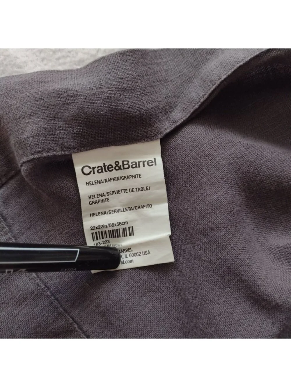 Crate and Barrel Linen Napkins Charcoal Gray Set of 4 20